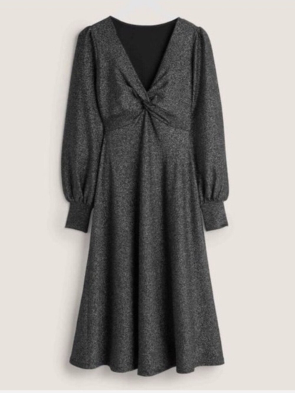 Boden Black Glitter Midi Surplice Dress 10 Large NWOT